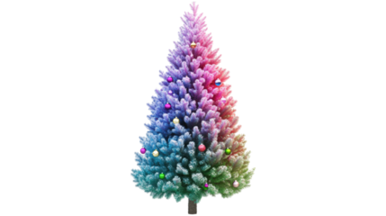 Colorful Christmas Tree with Ornaments isolated on a transparent background