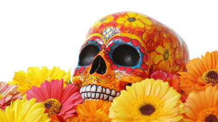 Fototapeta premium Colorful skull with flowers isolated on a transparent background