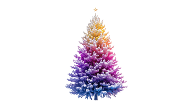 Colorful Snow Covered Christmas Tree isolated on a transparent background