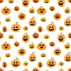 Halloween background with funny pumpkins. Seamless pattern. Vector illustration