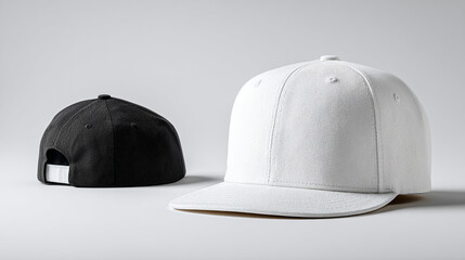 Baseball cap white and black templates, front views isolated on white background. Mock up for print or note