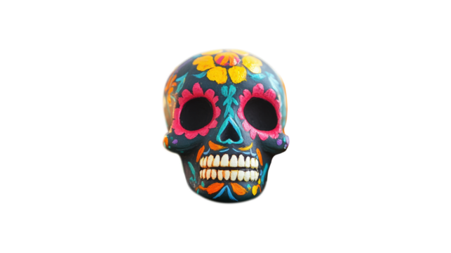 Decorated sugar skull calavera isolated on a transparent background