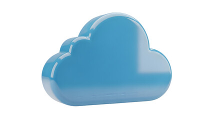 Blue cloud 3D render glossy and smooth isolated on white background for technology and weather concepts