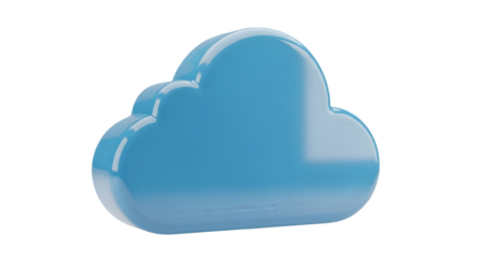 Blue cloud 3D render glossy and smooth isolated on white background for technology and weather concepts