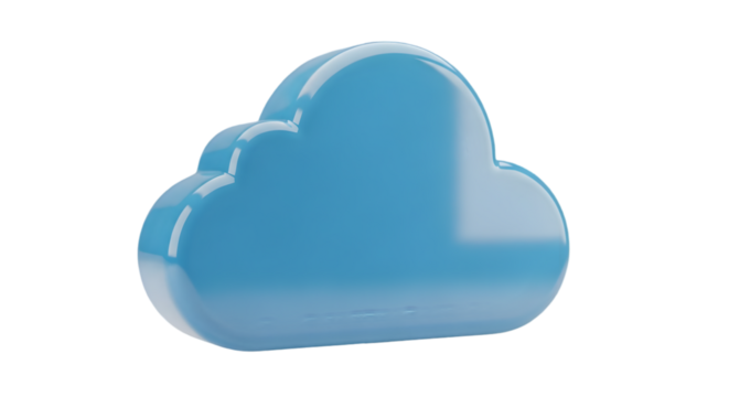 Blue cloud 3D render glossy and smooth isolated on white background for technology and weather concepts