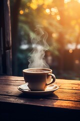 Cinematic Shot of Fresh Cup of Coffee with Rising Steam