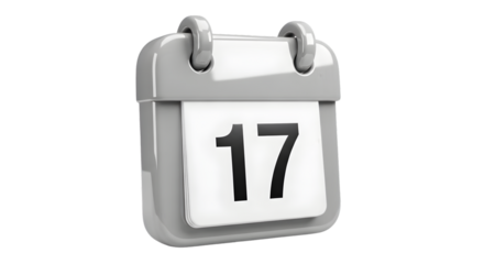 Calendar icon showing the number 17 simple 3D render design element for websites and applications isolated on white background