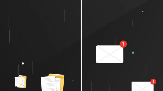 Email inbox management with notifications, files and digital communication animation