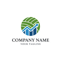 Agricultural Financial Growth Logo with Green Farm Fields and Upward Trending Bar Chart for Company Branding, Flat Vector Elements, Vector Illustration, Simple Vector, Stylized Vector Drawing, Vector