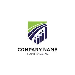 Modern Financial Growth Logo with Rising Bar Chart and Currency Symbols (Yen, Euro) for Business & Investment, Flat Vector Elements, Vector Illustration, Simple Vector, Stylized Vector Drawing,