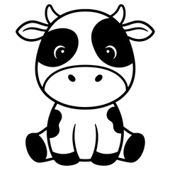 Farm Animal Coloring Page, Cute Sitting Cow Line Drawing