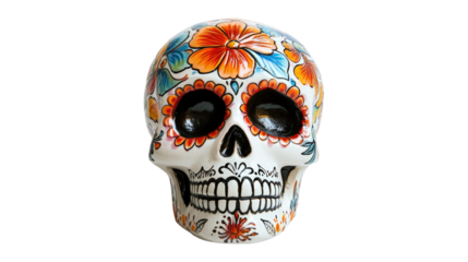 Colorful Sugar Skull Day of the Dead isolated on a transparent background 1