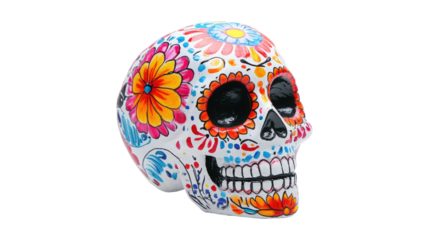 Colorful Sugar Skull Day of the Dead isolated on a transparent background