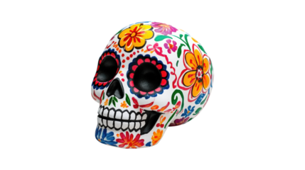 Colorful Sugar Skull isolated on a transparent background