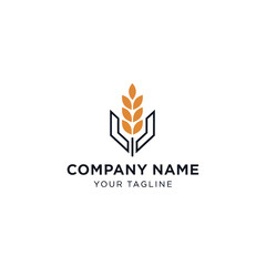 Modern Agriculture Company Logo with Stylized Wheat and Geometric Hands in and Dark Blue on White Background, Flat Vector Elements, Vector Illustration, Simple Vector, Stylized Vector Drawing, Vector