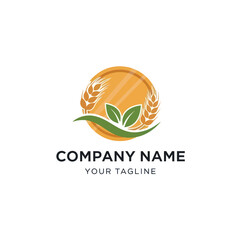 Modern Logo for Agriculture, Farming, and Organic Food Industry featuring Wheat, Green Leaves, and Golden Coin Icon, Flat Vector Elements, Vector Illustration, Simple Vector, Stylized Vector Drawing,