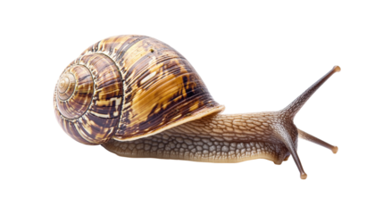 Garden Snail Crawling Textured Shell isolated on a transparent background