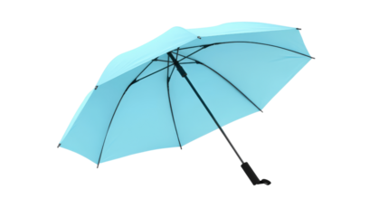 Light blue folded umbrella isolated on a transparent background