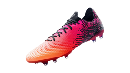 Pink and orange football boot isolated on a transparent background