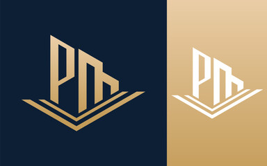 Initial letter PM with building logo design vector illustration
