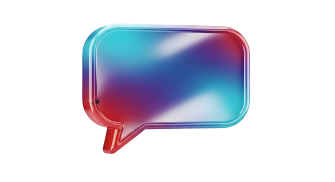 Holographic speech bubble 3D rendering illustration with a glossy finish isolated on a white background