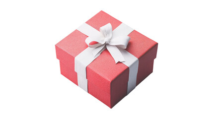 Red gift box with white ribbon isolated on a transparent background