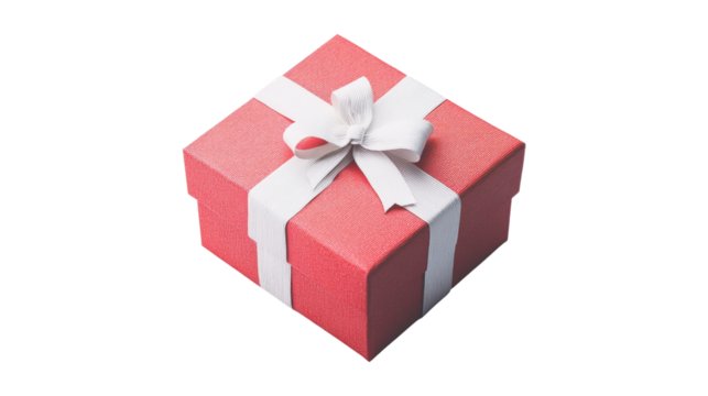 Red gift box with white ribbon isolated on a transparent background