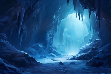 Fantasy Ice Cave with Crystalline Walls and Blue Glow
