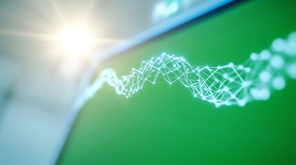 Abstract digital wave with green background, representing data flow and innovation in technology and information.