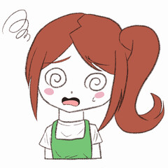 混乱しているエプロンを着た女の子