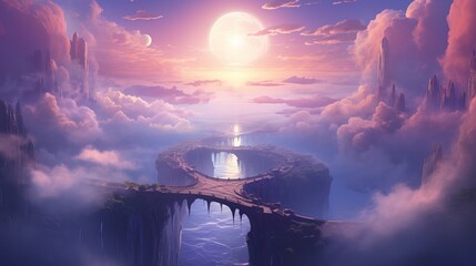 Dreamlike Floating Islands with Glowing Light Bridges in the Sky