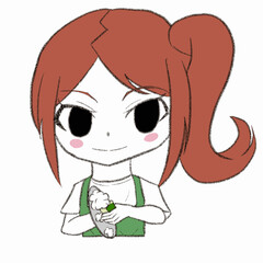 皿を洗っているエプロンを着た女の子