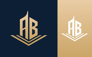 Obraz premium Initial letter AB with building logo design vector illustration 