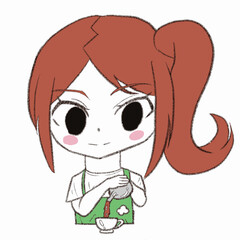 温かいお茶を注いでいるエプロンを着た女の子