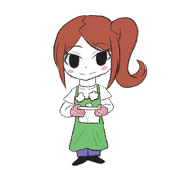 熱い鍋を持っているエプロンを着た女の子