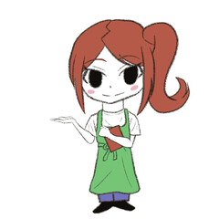 書類を持っているエプロンを着た女の子