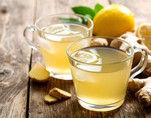 Refreshing ginger tea with lemon