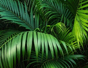 Lush Tropical Green Palm Leaves Background with Abundant Foliage and Intricate Leaf Patterns Nature Beauty Display