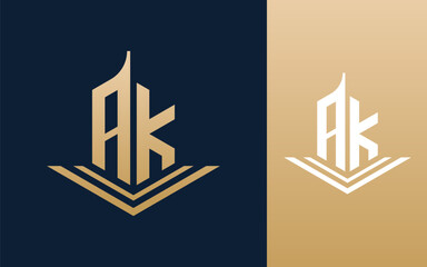 Initial letter AK with building logo design vector illustration
