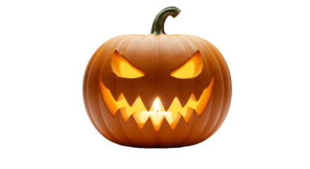 Spooky jack-o'-lantern glowing with candle light, perfect for Halloween themed designs and eerie fall festivities