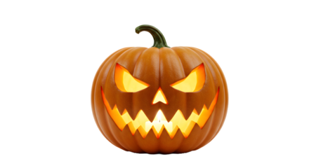 Eerily glowing jack-o'-lantern ready for spooky Halloween celebrations and fall season decorations with its toothy grin