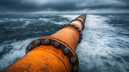 Orange pipeline stormy ocean