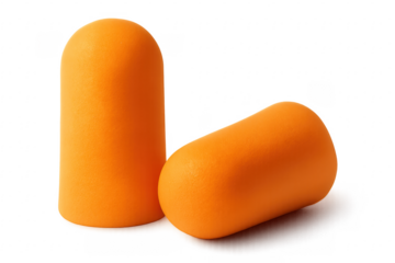 Orange foam earplugs providing hearing protection from noise