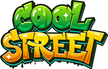 Cool street street art graffiti, Cool paint spray. Graffiti drawing, airbrush vector print. Hip Hop calligraphy cool artwork or text tag paint spray with green and orange abstract funky typography