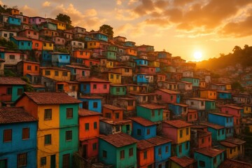 Favela hillside view in Brazil. AI Generative.