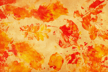 Grunge artistic background with autumn leaves. Perfect vintage fall texture.