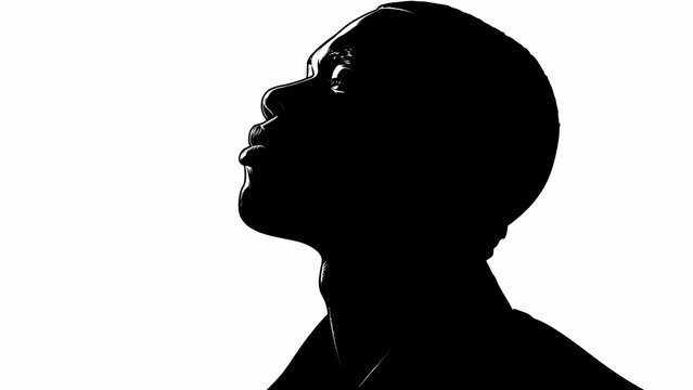 Stark Black Silhouette Profile Portrait of a Man or Woman with Short Hair Looking Up