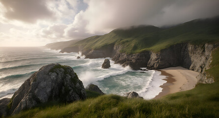 Obraz premium Coastal Landscape with Rocky Outcrops