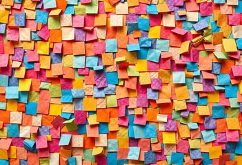 Fototapeta premium Abstract background of tiny, colorful paper squares, diverse textures and shades, muted, craft