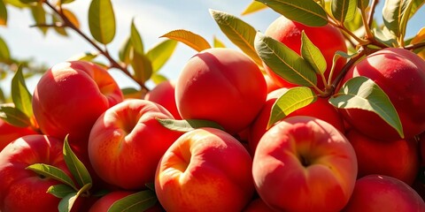 Juicy ripe peaches, sun-drenched, vibrant hues,  color,  nature